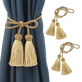 Curtain Tiebacks Curtain Tiebacks Rope Tassel Curtain Holdbacks Silver Gold Curtain Ties for Curtains One Pair (Gold)