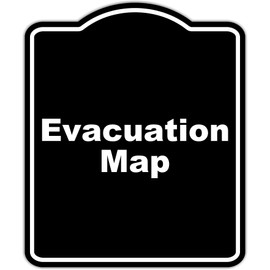Evacuation Map BLACK Minimalist Aluminum Composite Sign 20 x 24 inches
