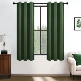 MRTREES Blackout Thermal Insulated Curtains, Forest Style Blackout Eyelet Curtains for Window Treatment Bedroom Living Room, 2 Panels 117x167 CM 45x66 Inch Olive Green