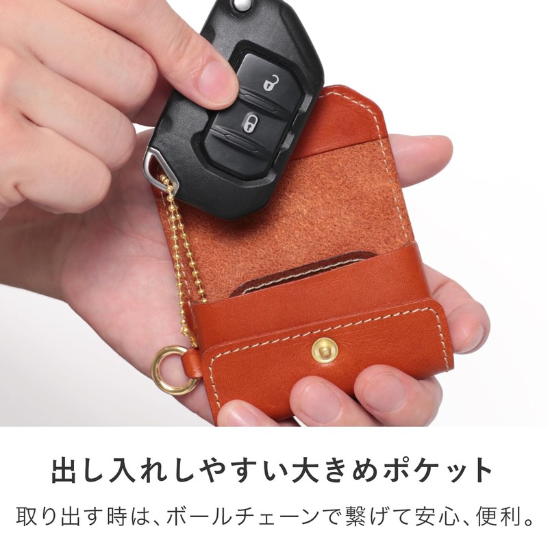HUKURO Smart Key Case -Edge- with Window, Genuine Leather, Men's