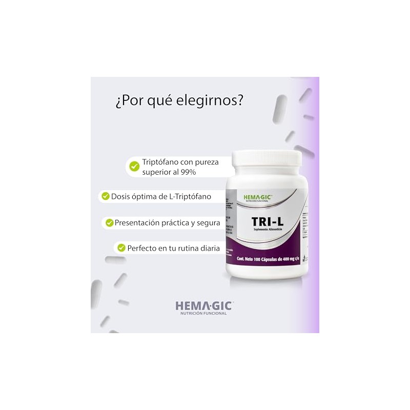 Tri Triptofano Puro 400 Triptófano Lisina Vitamina 100 Cápsulas Suplementos