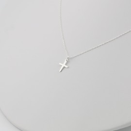 TERRA ARGENTI 925 Sterling Silver Tiny Cross Necklace for Women | Dainty 1 cm Cross Pendant with Rhinestones or Plain | Adjustable 17” Cable Chain with 3” Extender | Hypoallergenic Minimalist Design,