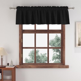 Small Tiers 1 Piece Faux Linen Textured Black Kitchen Short Small Mini Window Curtains Valance 10 inches Length Blackout Home Decor Blackout Cafe Basement Living Room/Bedroom 52W by 10L Rod Pocket