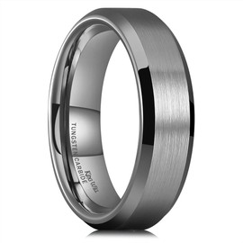 King Will 6mm Men's Gunmetal Gray Wedding Ring - Brushed Matte Surface, Beveled Polished Edge, Comfort Fit Size 10