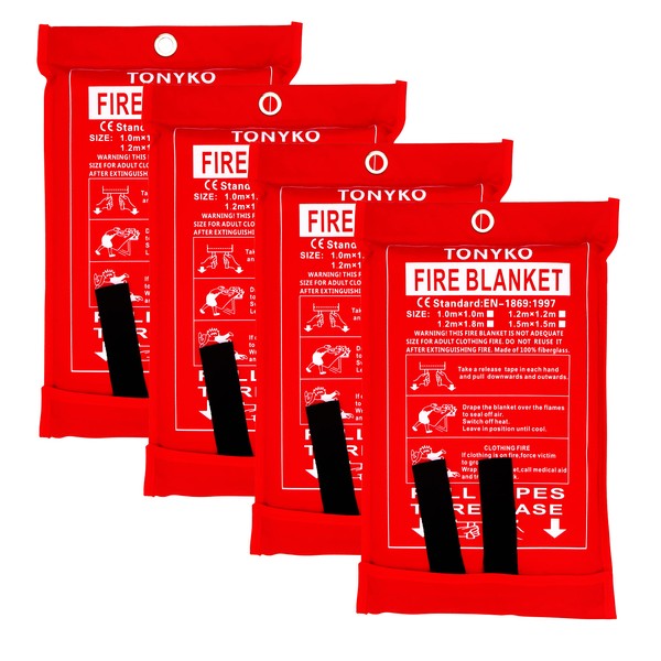 Tonyko Emergency Fire Blankets, Flame Retardant Protection and Heat Insulation Designed for Kitchen,Fireplace,Grill,Car,Camping(White（4PACK）)