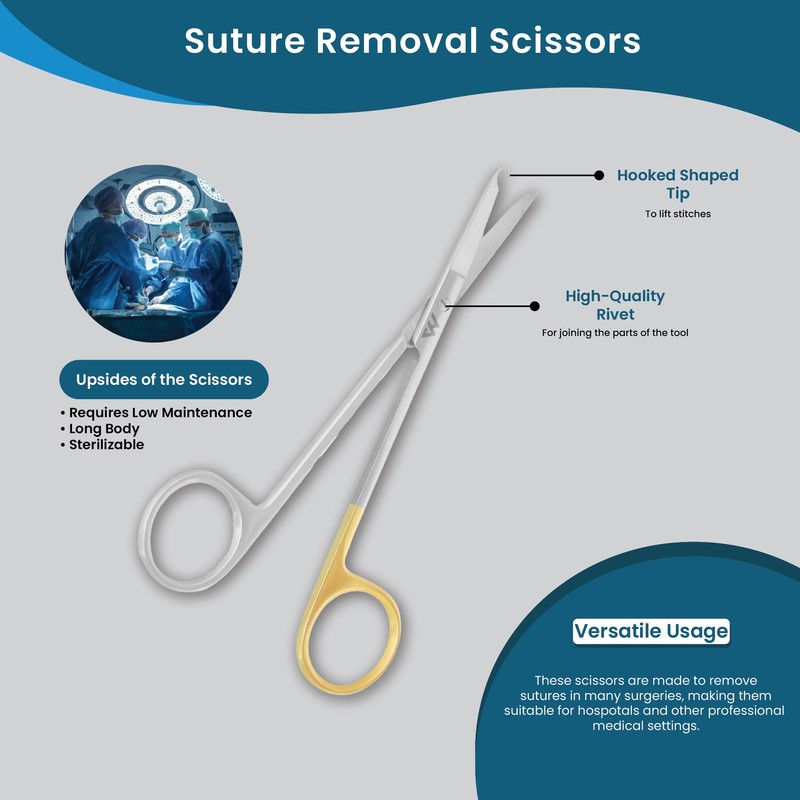 Premium Quality Suture Scissors with Extra Fine Sgarpness (13 CM)