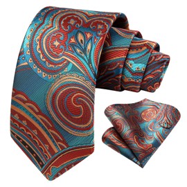 HISDERN Paisley Tie for Men With Handkerchief Woven Classic Floral Men's Necktie & Pocket Square Set Wedding Business