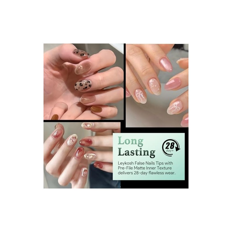 LEYKOSH-Puntas de uñas ovaladas redondas cortas, 216 piezas de uñas
