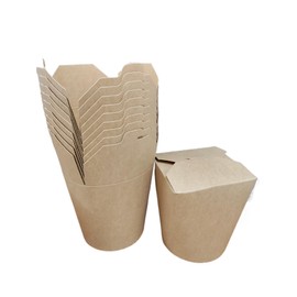 Foglish Home & Garden 26oz Kraft Paper Noodle Boxes, Round Takeaway Food Containers, Natural Brown, 735ml Capacity, Stackable Disposable Design (10)