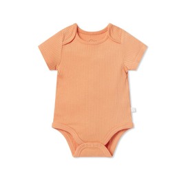 MORI Baby Short Sleeve Bodysuit in Ribbed Orange with Envelope Neck and Nickel Free Poppers - Unisex Bodysuit - 0-3 Months