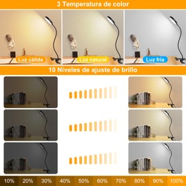 Sunsign 66 LED Luz de Lectura con Clip, 3 Temperaturas de Color con Brillo Ajustable Lámpara de Mesa, Luz de Libro USB Recargable, para Estudio, Leer, Trabajar
