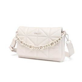 Miss Lulu Small Crossbody Bags for Women, Soft Classic Quilted Handbags with Wide Strap PU Leather Waterproof Cell Phone Shouderbag as Girl Gift (Beige)