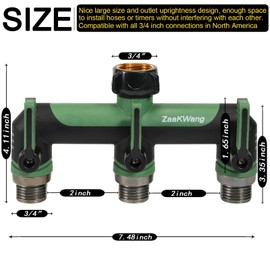 Zaakwang Full Flow Heavy Duty 3-Way Hose Splitter, Rugged Garden Faucet Adapter, with Extended Handle, 3/4” GHT Thread, Green