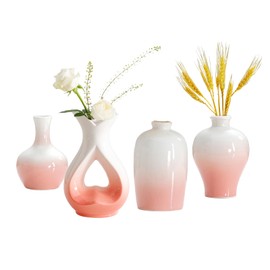 Small Ceramic Vases Decorative 4pcs Pink-White Modern Farmhouse Vase Pottery for Bouquet Pampas Grass Dried Fresh Flowers Kitchen, Bedroom, Bathroom, Entryway, Centerpieces Home Decor Jarrones para