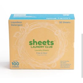 Sheets Laundry Club Detergent 100 Loads, FREE & CLEAR, 50 sheets pack of  1