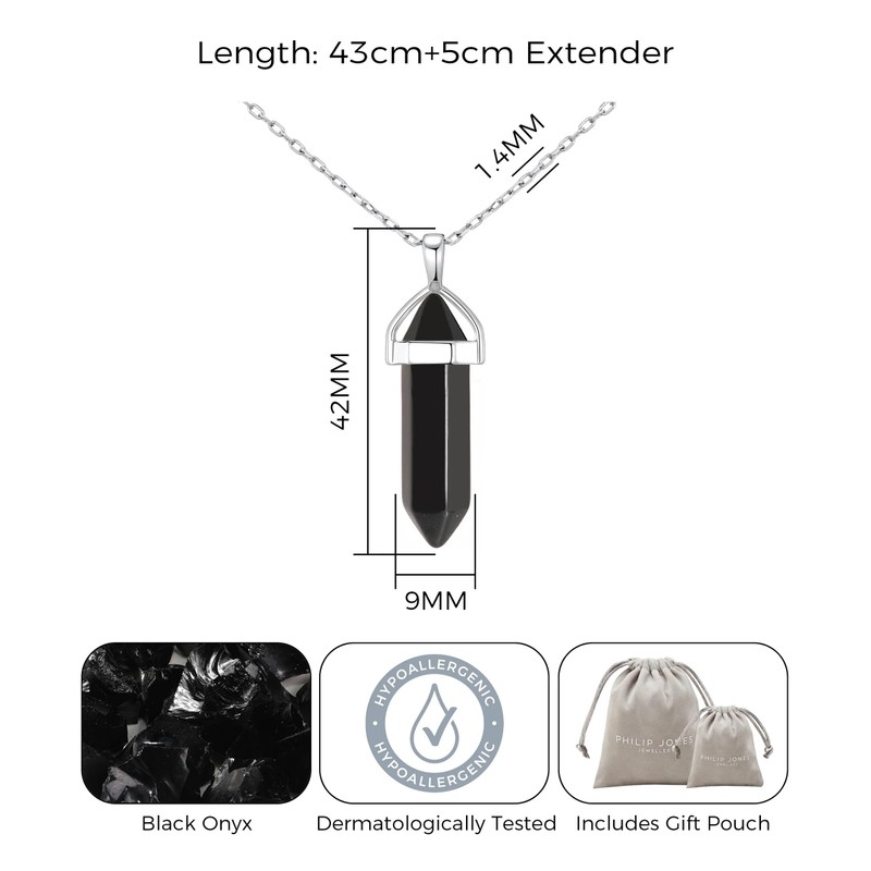 Philip Jones Black Onyx Gemstone Necklace with Quote Card