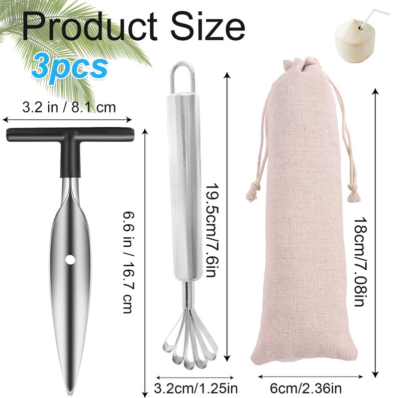 JALCH Coconut Opener Set Effortlessly Crack Open Coconuts with Stainless