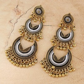 Kenjudess Vintage Ethnic Earrings Bohemian Long Bell Earrings Exotic Indian Earrings Jewelry for Women (Black A)