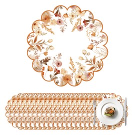 100 Pcs Fall Floral Paper Placemats Scalloped Boho Flower Paper Placemats Disposable Seasonal Wildflower Place Mats for Autumn Wedding Bridal Baby Shower Thanksgiving Harvest Party Supplies