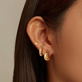 Relveo Gold Earrings for Women Dainty 14k Gold Plated Lightweight Huggie Hoop Earrings Set Trendy Gold Earring Small Hoop Earrings for Women Jewelry Gifts