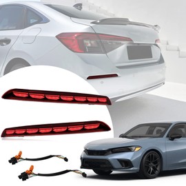 BINQIGOO Red Housing Full LED Rear Reflector Fog Bumper DRL Kit for Honda Civic 11th 2022-2023 Function as Sequential Turn Signal Lights,Daytime Running Light,Brake Light Kit (RED)