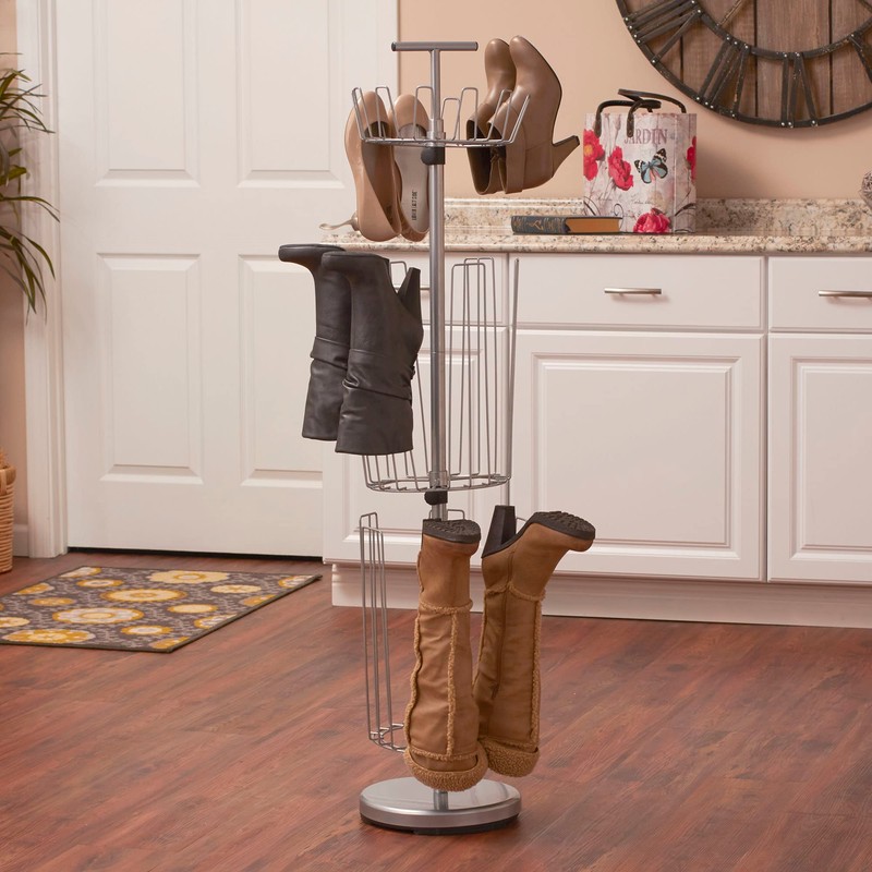 Household Essentials 2132-1 Metal 3-Tier Revolving Shoe and Boot Rack