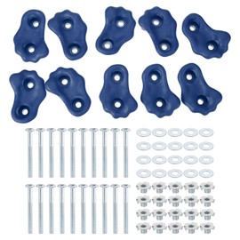 PATIKIL Rock Climbing Holds, 10 Pcs Small Climbing Rock Wall Grips Play Set Climber Attachments with Double Hole for Playground Accessory Indoor Outdoor Tree Training, Blue-B