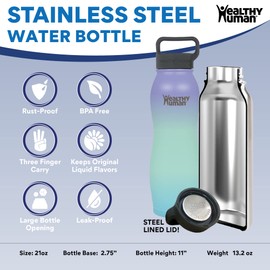 Healthy Human Stainless Steel Curve Water Bottle | 100% BPA Free Thermos for Kids & Adults | Vacuum Insulated Water Bottles | Metal Bottles with Leak Proof Lid (21 oz/ 621 ML, Sunset)
