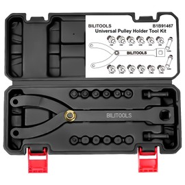 BILITOOLS 15PCS Universal Pulley Holder Tool Kit, 1/2-inch drive ratchet Adjustable Spanner Wrench with Variable Pins 3.5mm, 4mm, 4.5mm, 5mm, 6mm, 6.5mm and 10mm fits Camshaft pulleys.
