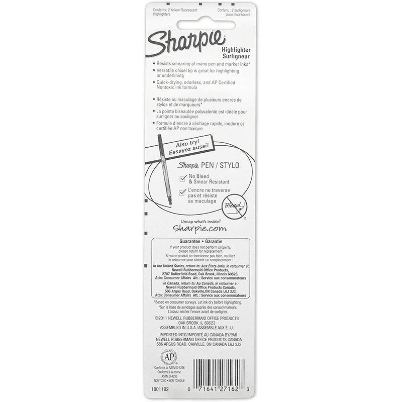 Sharpie Accent Pocket-Style Highlighters, 2 Fluorescent Yellow Highlighters (27162PP)