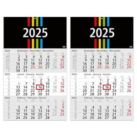 3-Month Calendar 2025 Pilot – Pack of 2 Wall Calendar 30 x 50 cm Large – Office Calendar with 3 Months, Wall Calendar, Year Planner with Date Slider, Made in Germany Geiger-Office