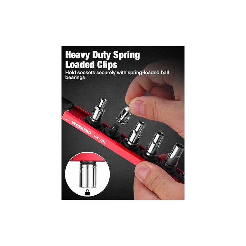 WORKPRO Magnetic Socket Organizer Set, 1/2" 3/8" 1/4" Drive Aluminum