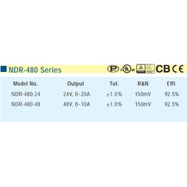 MEAN WELL Industrial DIN Rail Power Supply with PFC, 48 Volt 10 Amp 480 Watt - NDR-480-48