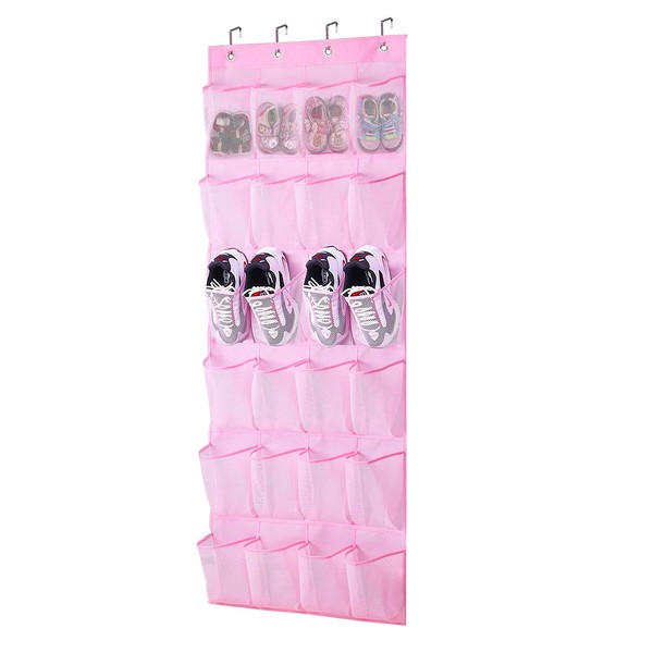 NEUSID Door Organiser Hanging Shoes, Hanging Storage Bag with 24 Pockets, Shoe Storage, Multifunctional Shoe Hanging Organiser, Hanging Bag for Shoes, Pink