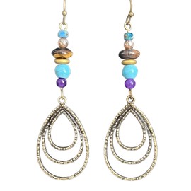 Etched Bronze Teardrop with Colorful Glass and Stone Bead Earrings. Jewelry Earrings for Women #3298FE3407