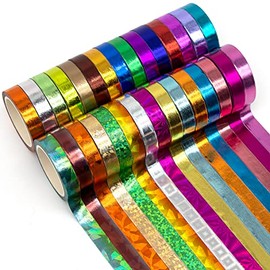 (mix) - 30 Rolls Washi Tape,Multi-Coloured & Gold Metallic Washi Masking Tape - 8mm x 4m Rainbow Paper Tape for DIY Crafts (mix)