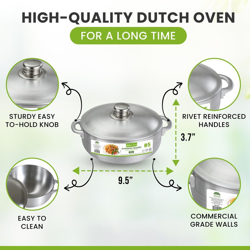 Kitchen Sense Aluminum Caldero Pot with Lid 3.7 Quart Dutch