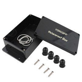 Vonvoff Power Junction Box, IP65 Dustproof Waterproof ABS Plastic Electronic Housing Box, Project Box, Housing with Fixed Hole and 4pcsx M16 Cable Gland, (200 x 120 x 75 mm, Black)