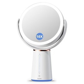 Auxmir Lighted Makeup Mirrror with 30X/1X Magnification, Rechargeable Double-Sided Magnifying Mirror with Light & 360° Rotation, Vanity Makeup Mirror with 3 Level Adjustable Dimmable Brightness