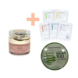 Miel Pure Field Salmon Nutrition Cream 50ml+5 Mask Packs+Aloe Vera Soothing Gel 300ml / 미엘 퓨어 필드 연어 영양크림 50ml+마스크팩 5매+알로에베라 수딩젤 300ml