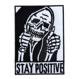 Stay Positive Thumbs-up Skull Iron On Sew On Patch, Embroidered Patch Emblem Badge for Backpacks,Jeans (AG08)
