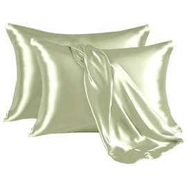 Hafaa Satin Mint Pillow Cases 2 Pack Soft as Silk Pillowcase for Hair and Skin with Envelope Closure Design Standard Size (50x75 cm) Pillow Cases, Gifts for Women