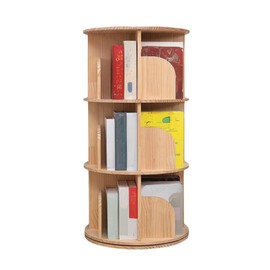 DELLMAO Rotating Bookshelf 3 Tier 360 Display Floor Standing Wood Bookcase Corner Storage Rack for Adults Kids Multi-Functional Bookshelf Organizer