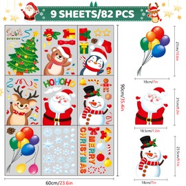 Christmas Window Clings 9 Sheets Christmas Window Stickers Santa Snowman Reindeer Xmas Snowflake Merry Christmas Window Clings, Double-Side Window Decals for Party Decorations Home School Glass