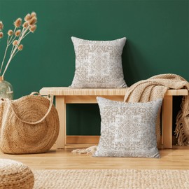AEIOAE Set di 2 federe per cuscini in stile bohémien, 45 x 45 cm, motivo tappeto marrone, beige, bianco, design etnico, decorativo, per esterni, quadrate, in lino, per casa, divano, letto