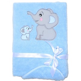 Baby Blanket with Embroidered Name Elephant Plush Appliqué Cuddly Blanket Christening (Blue)