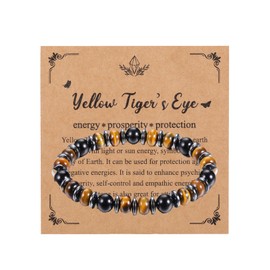 Zysta Pearl Bracelet Men Women Gemstone Bracelet Stretch Tiger's Eye Obsidian Natural Stone Bracelet Ball Bracelet Good Luck Gift, Gemstone