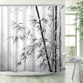 WUASDCS Bamboo Shower Curtain Retro Bamboo Forest Leaves Vintage Asian Chinese Japanese Ink Painting Art Aesthetic Zen Spa Relaxing Bathroom Decor Fabric Curtains with Hook 70Wx70H Inches