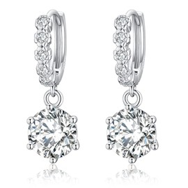 2-6CT Moissanite Hoop Earrings for Women, 6P D Color Ideal Cut 925 Sterling Silver Simulated Diamond Dangle Earrings with Certificate of Authenticity (2CT)