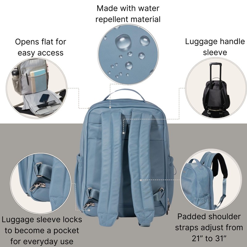 Tribecca Expandable Travel Laptop Backpack Water-Resistant Nylon Work Bag w/Organization,
